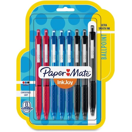 Paper Mate Ballpoint Pens, Retract, 1.0mm, 300RT, 8/PK, Ast Barrel/Ink PK PAP1945918